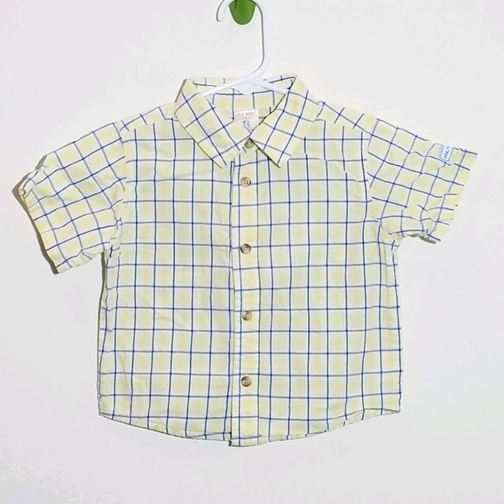 Old Navy Button Down Plaid Polo Shirt 12-18m
